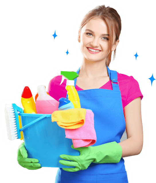 Lady Holding Cleaning supplies